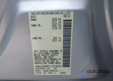 2013 Nissan Altima 2.5 z USA, uszkodzony, nr VIN 1N4AL3AP6DC131405